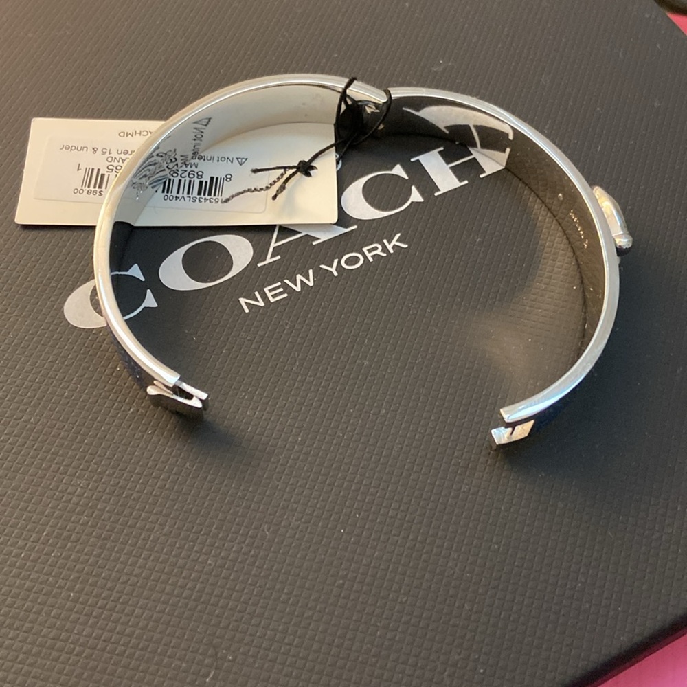 Coach Silver tone & Blue Glitter Hinged Bangle Bracelet NWT - Picture 7 of 7